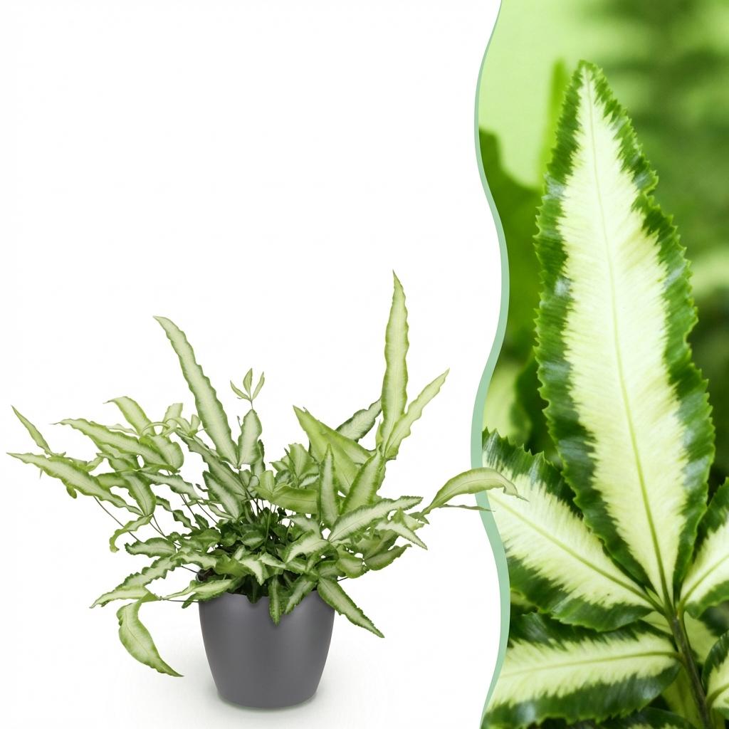 Pteris cretica Albolineata - Lintvaren - Huisdiervriendelijke Plant - Groen - 1 Plant - met Potter Grijs - Pot 12cm - Hoogte 20cm