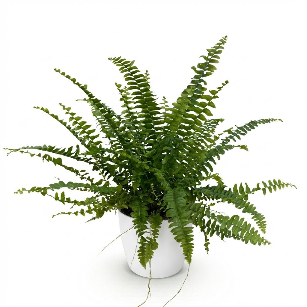 Nephrolepsis exaltata Green Lady - Varen - Huisdiervriendelijke Plant - Groen - 1 Plant - met Potter Wit - Pot 12cm - Hoogte 25cm