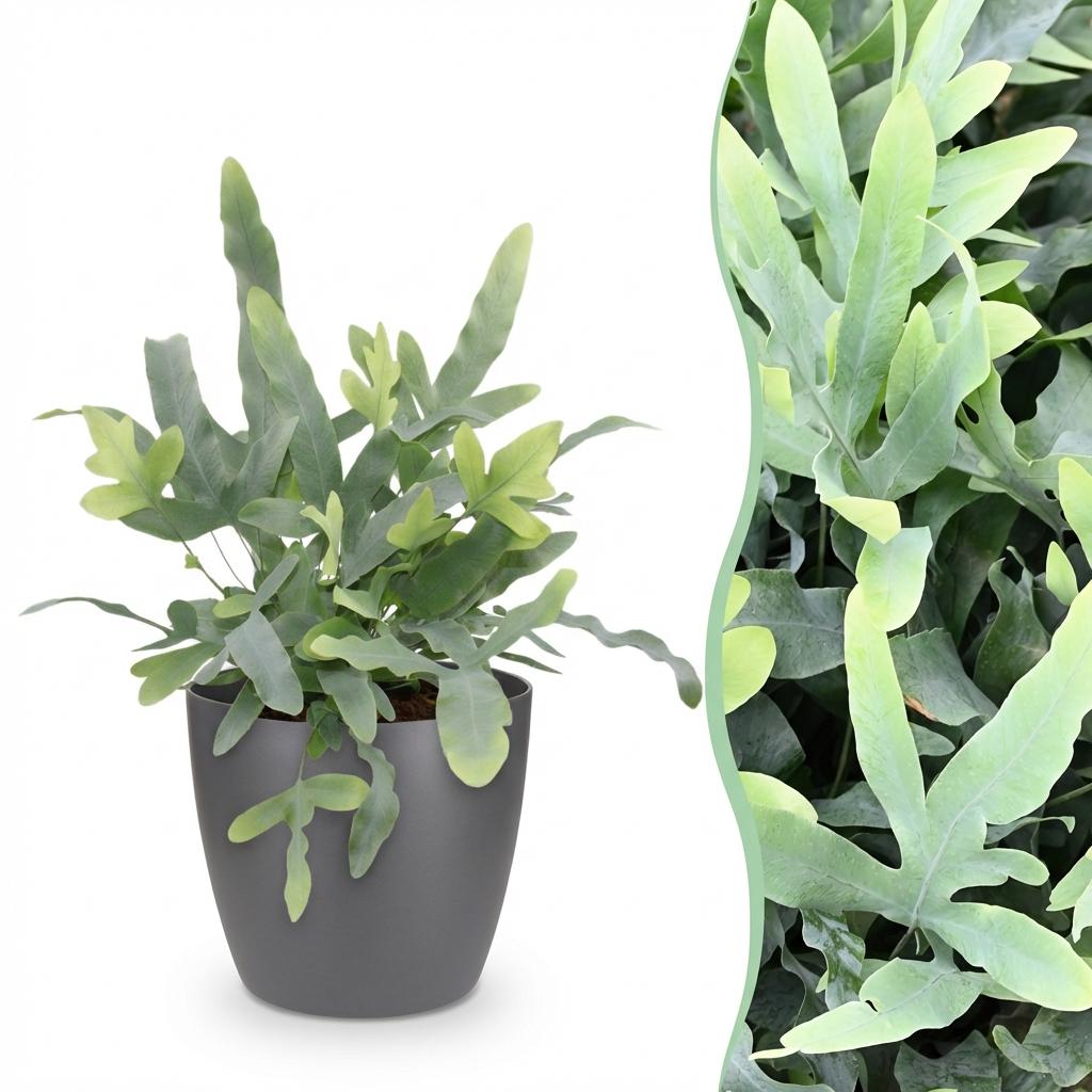 Phlebodium aureum Blue Star - Blauwe Varen - Huisdiervriendelijke Plant - Blauw - 1 Plant - met Potter Grijs - Pot 12cm - Hoogte 25cm