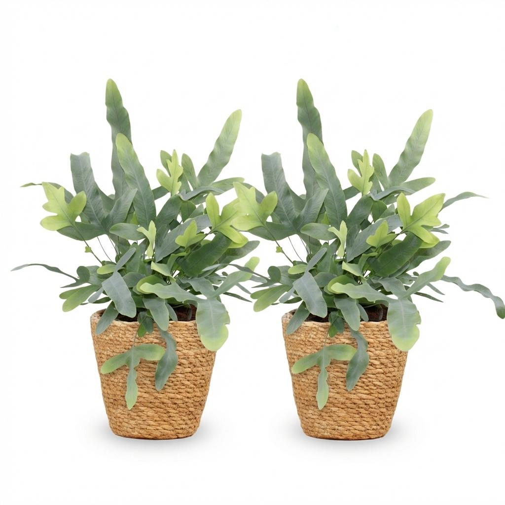 Phlebodium aureum Blue Star - Blauwe Varen - Huisdiervriendelijke Plant - Blauw - 2 Planten - met Mand - Pot 12cm - Hoogte 25cm