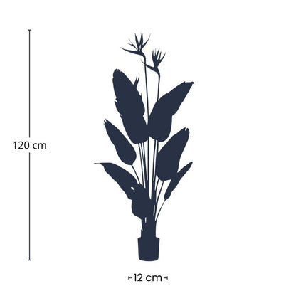 Strelitzia met bloemen - 120cm - In zwarte pot - Kunstplant
