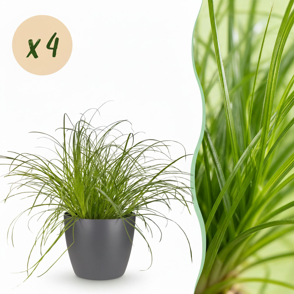 Cyperus alternifolius Zumula - Kattengras - Huisdiervriendelijke Plant - Groen - 4 Planten - met Potter Grijs - Pot 12cm - Hoogte 20cm